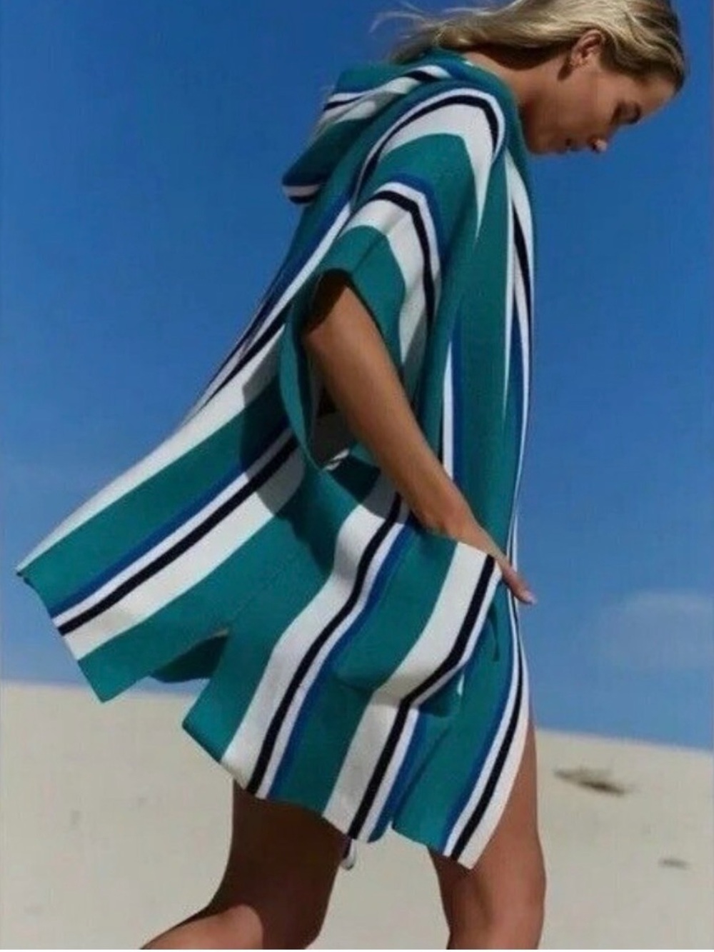 Free People All I Need II striped hooded poncho